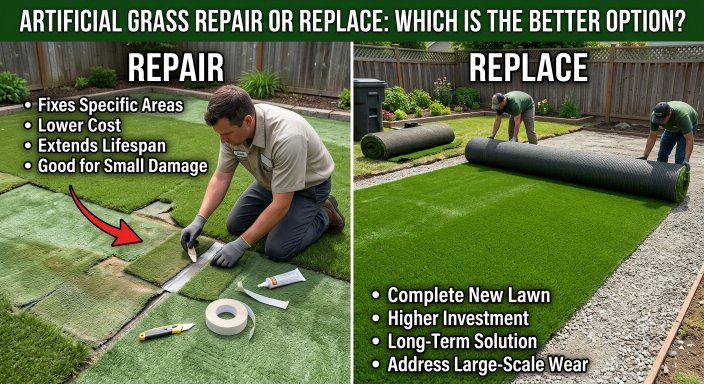 Artificial grass repair versus full replacement comparison – which is better for your Birmingham garden