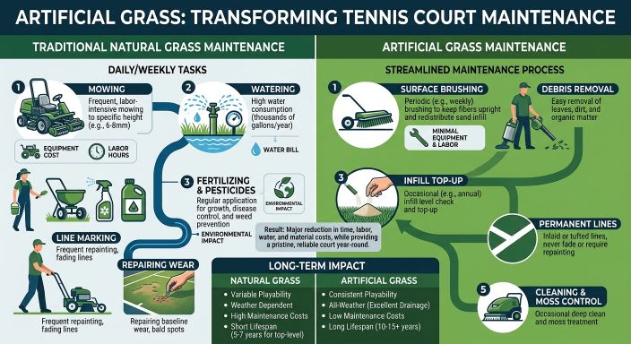 Transformed tennis court with new artificial grass surface