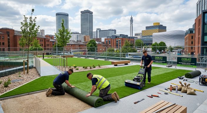 Commercial artificial grass installation in Birmingham city centre