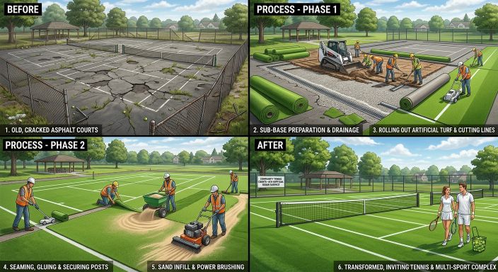 Professional artificial grass tennis court installation West Midlands