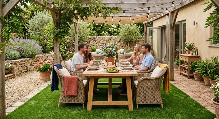 Restaurant outdoor dining area with artificial turf in Birmingham