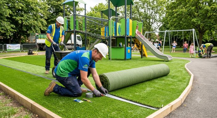 Professional playground artificial grass installation in Birmingham