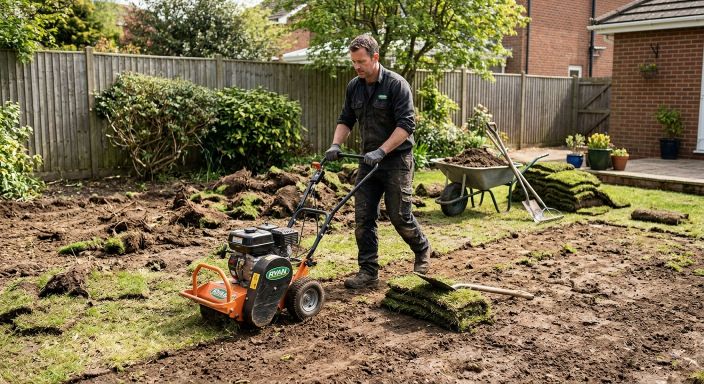 Professional ground preparation for courtyard artificial grass in Birmingham