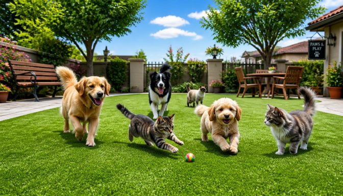 Lush artificial grass lawn with pets playing in Birmingham garden