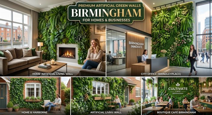 Premium artificial green walls installed in Birmingham homes, offices and commercial spaces